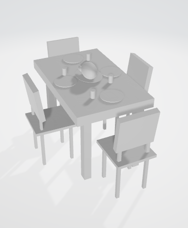 3D model of dining table with chairs set for interior visualization